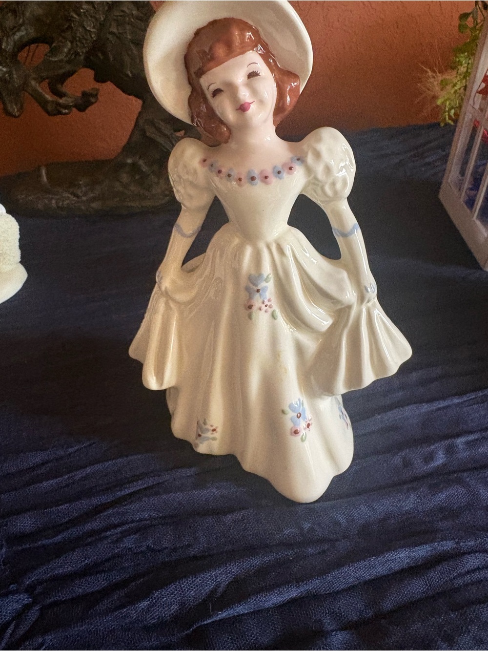 Vintage Porcelain Girl Figurine - White with Pink Accents